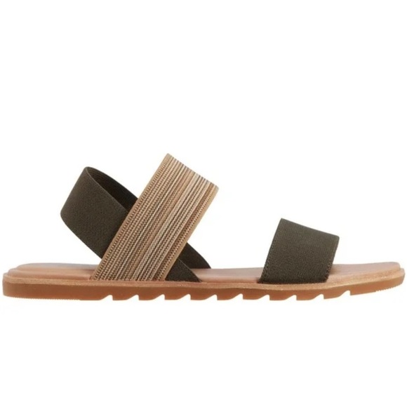 Sorel Ella II Two Strap Sandal Green/Tan Sporty Elastic Strap Flat Sandals NWOB - Picture 4 of 15